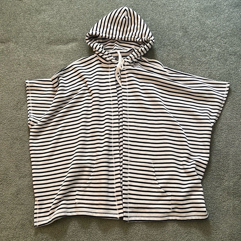 aerie Black and White Striped Hooded Poncho - Picture 2 of 6